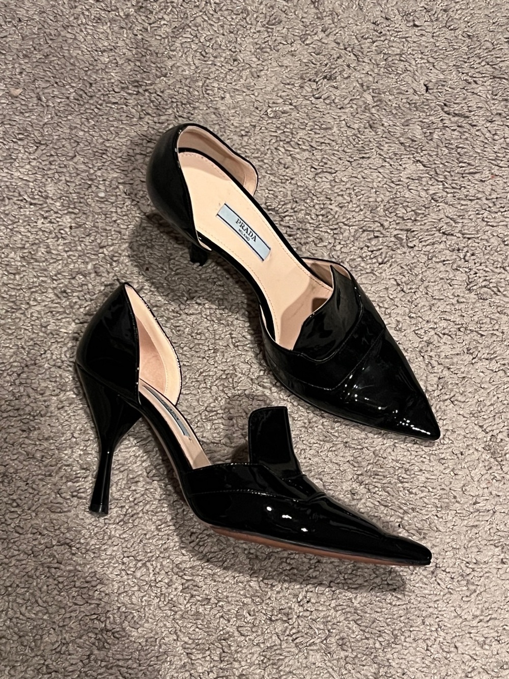 $1100 Prada 2018 Black Patent Leather D’orsay Pumps size 37.5/6.5-7